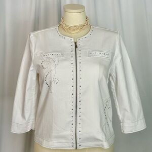 Alfred Dunner White Blazer with Textured Fabric and Rhinestone Accents (741)